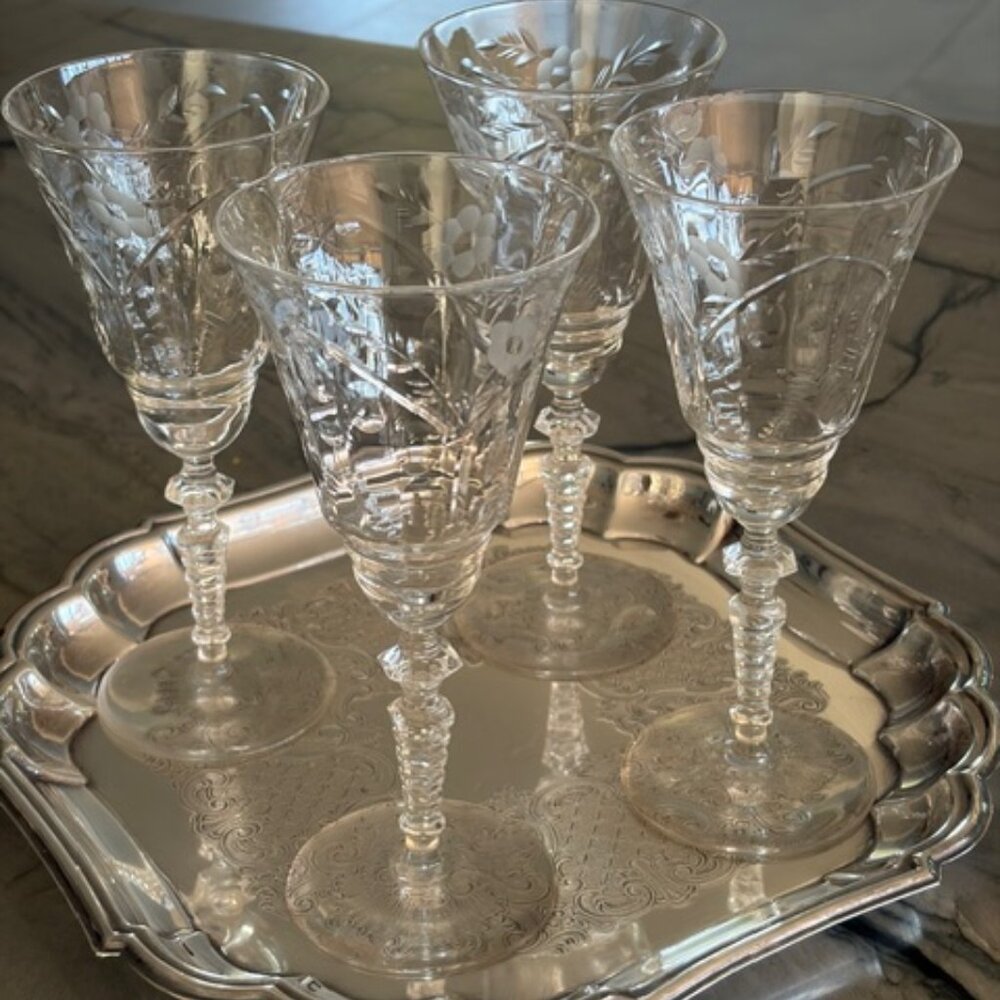 Vintage Etched Wine Glasses- Water Glasses